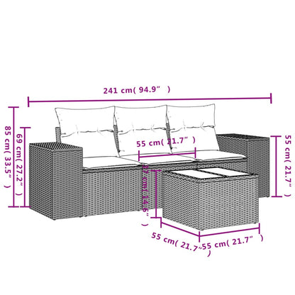 4-Delige Loungeset Met Kussens Poly Rattan Zwart