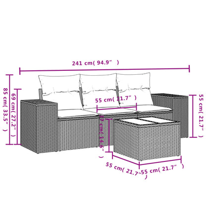 4-Delige Loungeset Met Kussens Poly Rattan Grijs