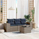 4-piece garden sofa set with cushions, grey poly rattan