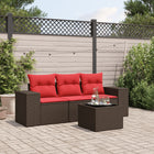 4-piece garden sofa set with cushions, brown poly rattan