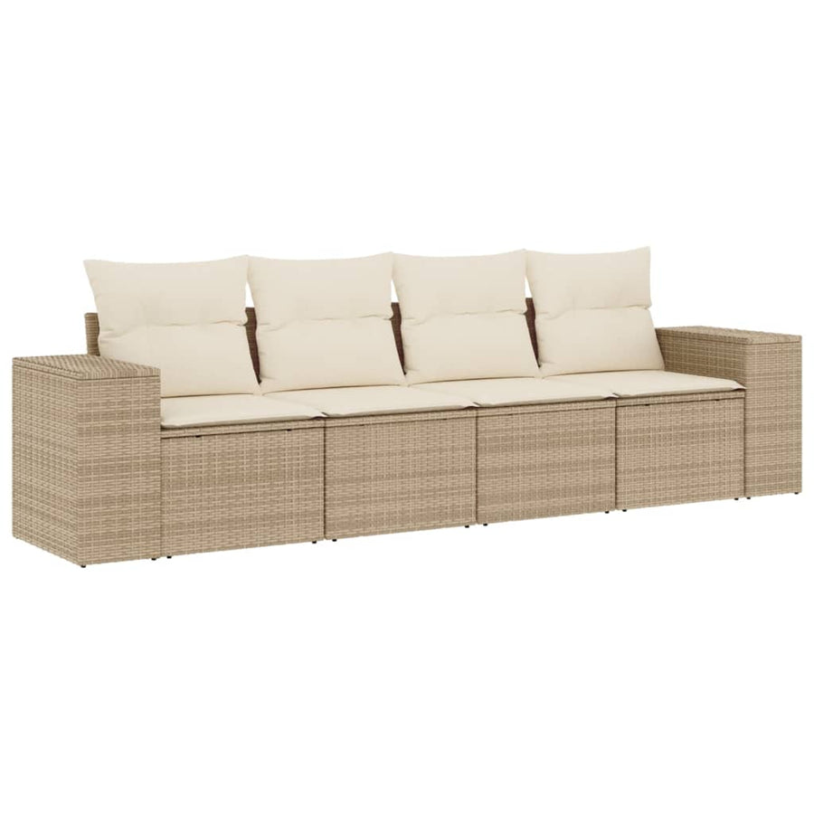 4-delige Loungeset met kussens poly rattan beige