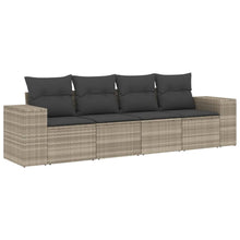 4-delige Loungeset met kussens poly rattan lichtgrijs
