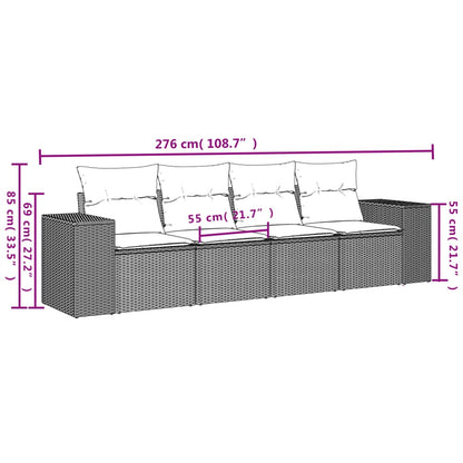 4-delige Loungeset met kussens poly rattan lichtgrijs