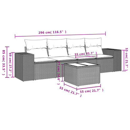5-Delige Loungeset Met Kussens Poly Rattan Beige
