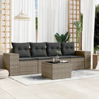 5-piece Lounge Set with cushions poly rattan grey