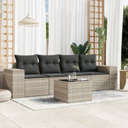 Loungeset 5-delig poly rattan lichtgrijs