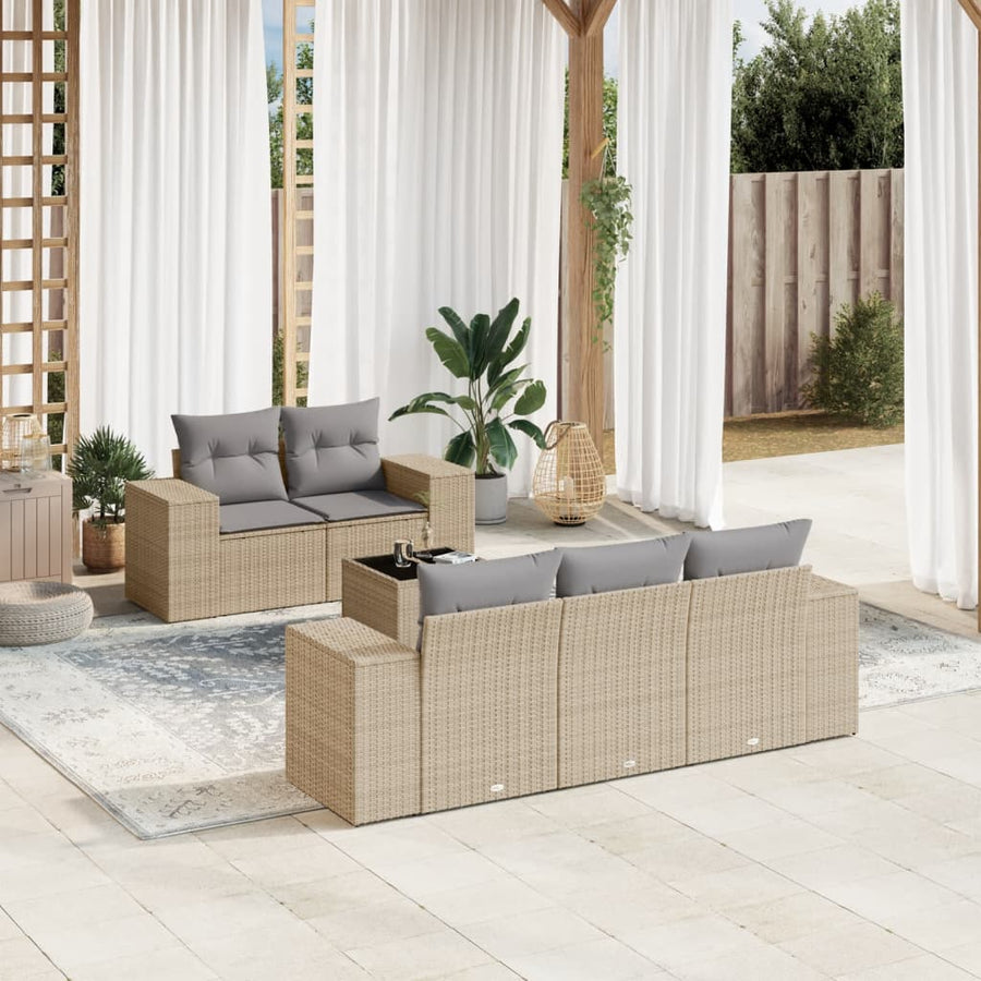 6-Delige Loungeset Met Kussens Poly Rattan Beige