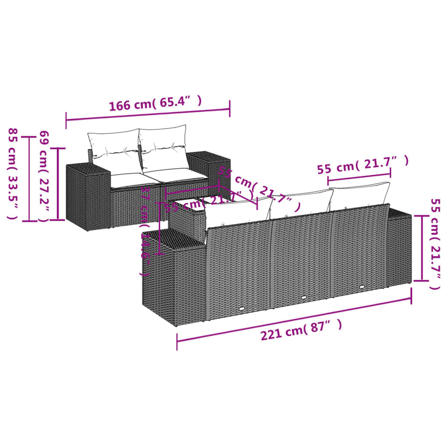 6-Delige Loungeset Met Kussens Poly Rattan Grijs