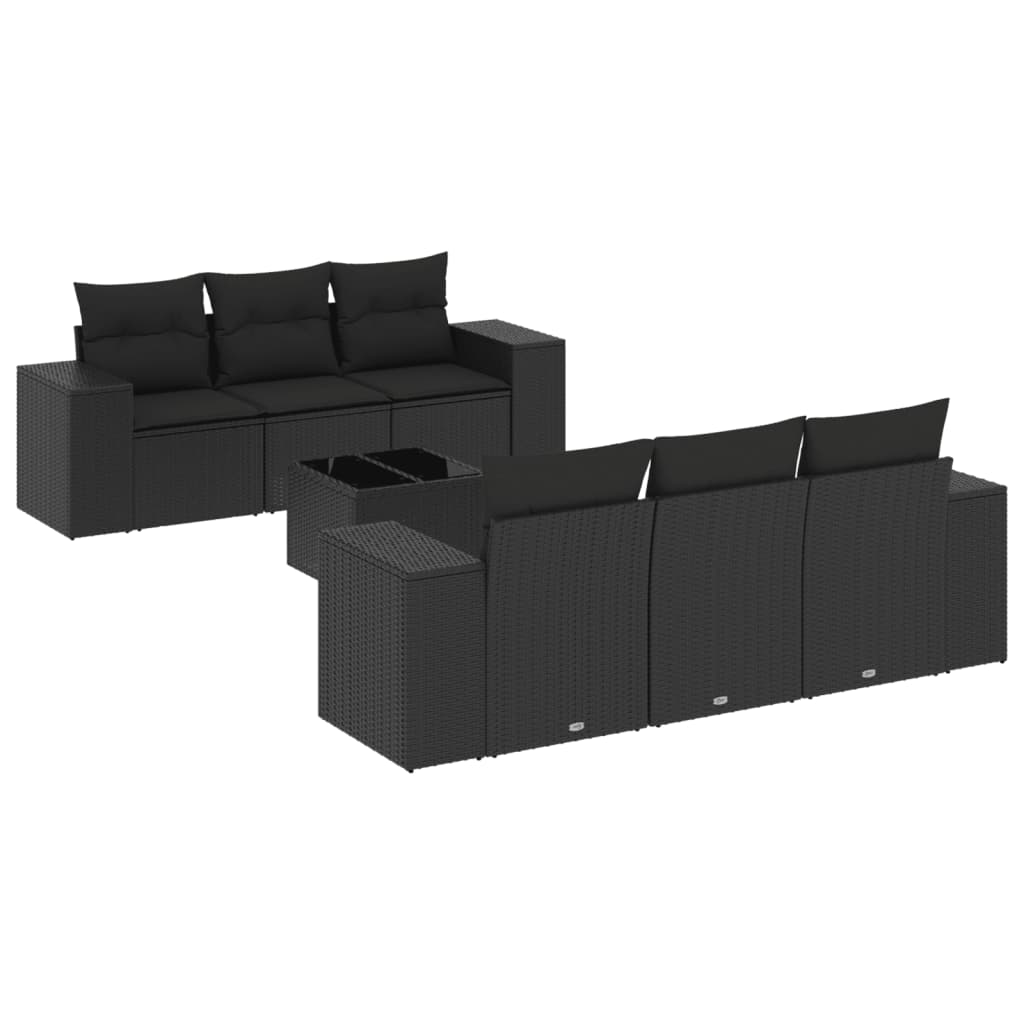 7-Delige Loungeset Met Kussens Poly Rattan Zwart