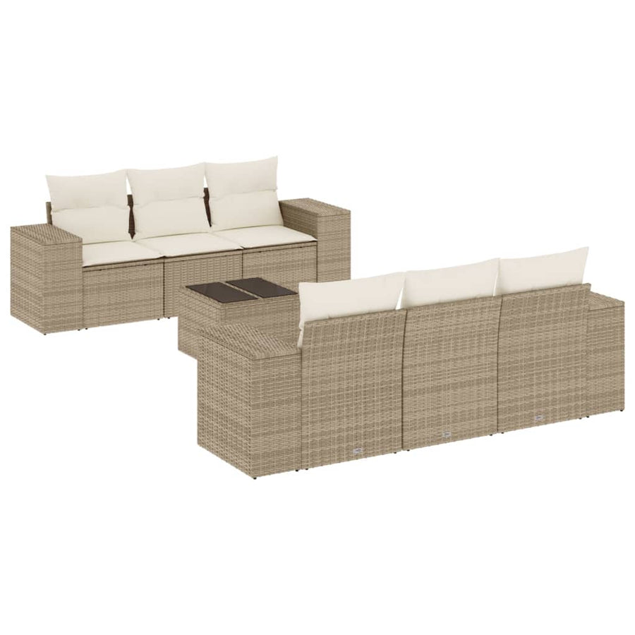 7-delige Loungeset met kussens poly rattan beige