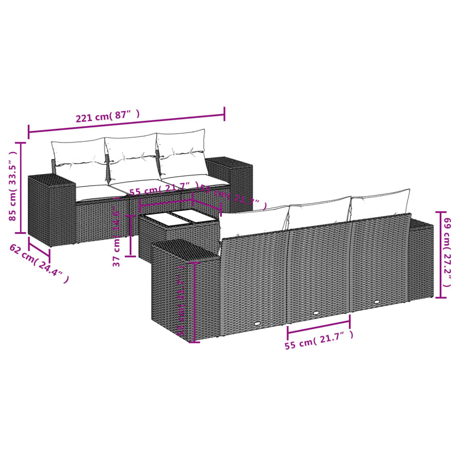 7-Delige Loungeset Met Kussens Poly Rattan Beige