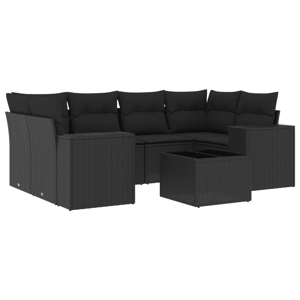 7-Delige Loungeset Met Kussens Poly Rattan Zwart