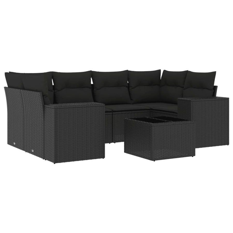 7-Delige Loungeset Met Kussens Poly Rattan Zwart