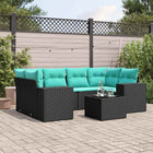 7-piece garden sofa set with cushions in black poly rattan