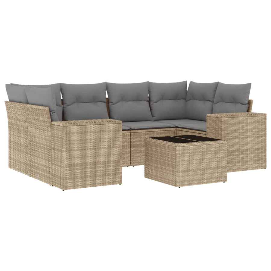 7-Delige Loungeset Met Kussens Poly Rattan Beige