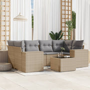 Loungeset poly rattan 7-delig beige