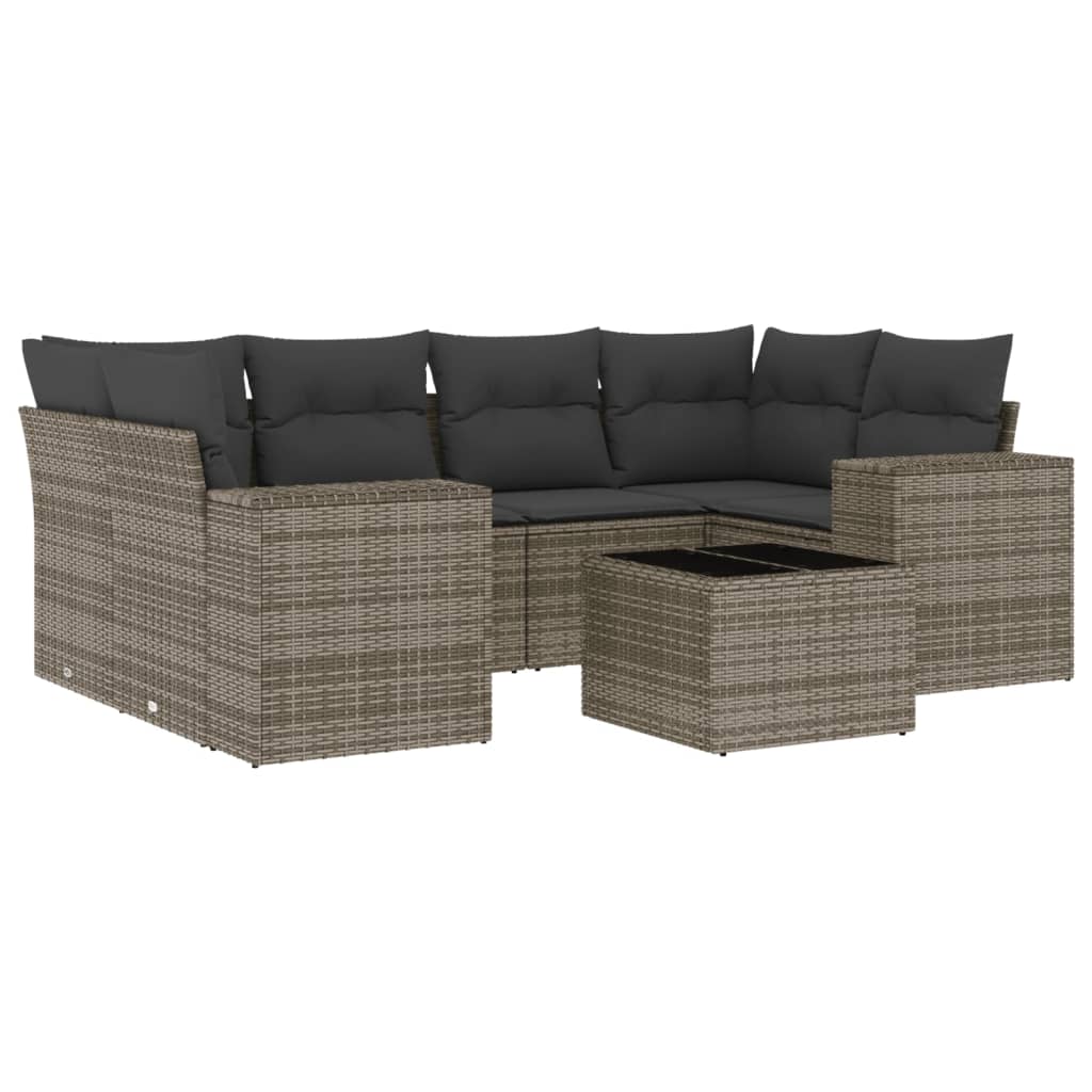 7-Delige Loungeset Met Kussens Poly Rattan Grijs