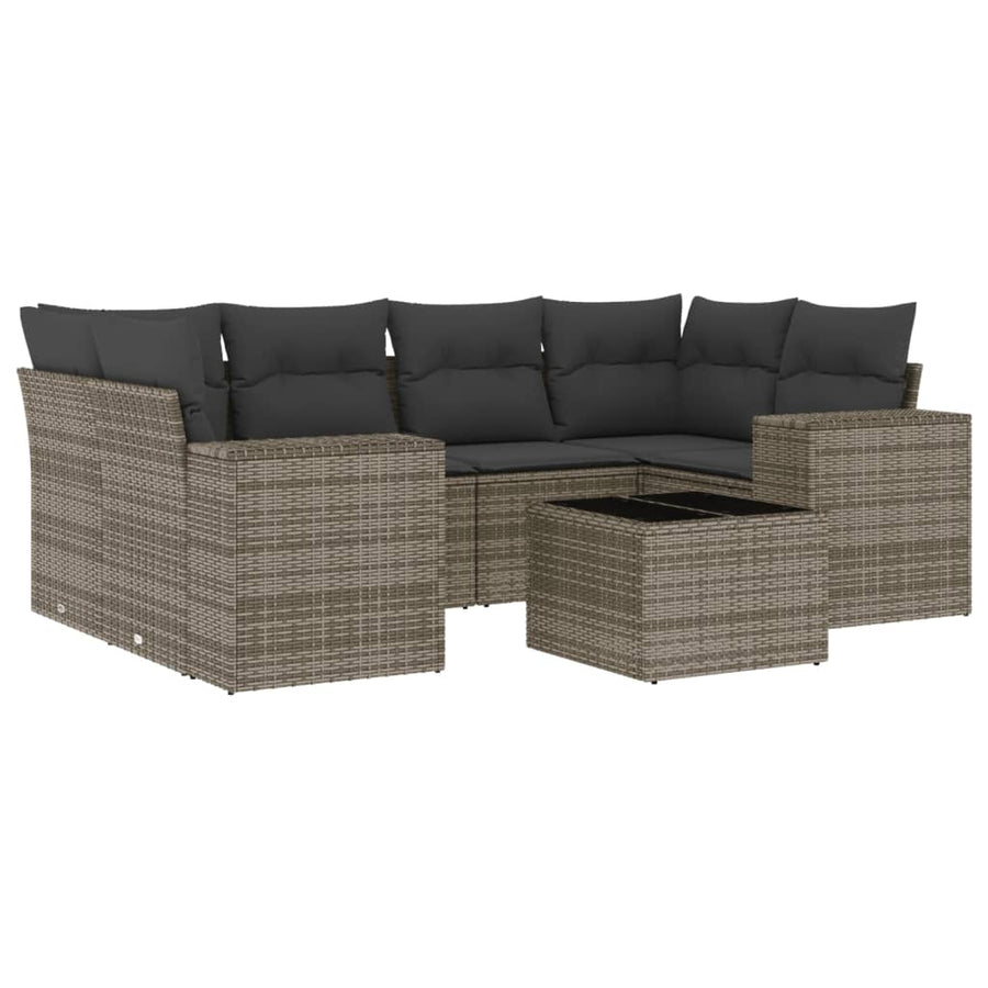 7-Delige Loungeset Met Kussens Poly Rattan Grijs