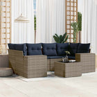 7-piece garden sofa set with cushions, grey poly rattan