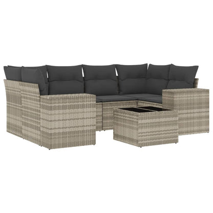 7-delige Loungeset met kussens poly rattan lichtgrijs