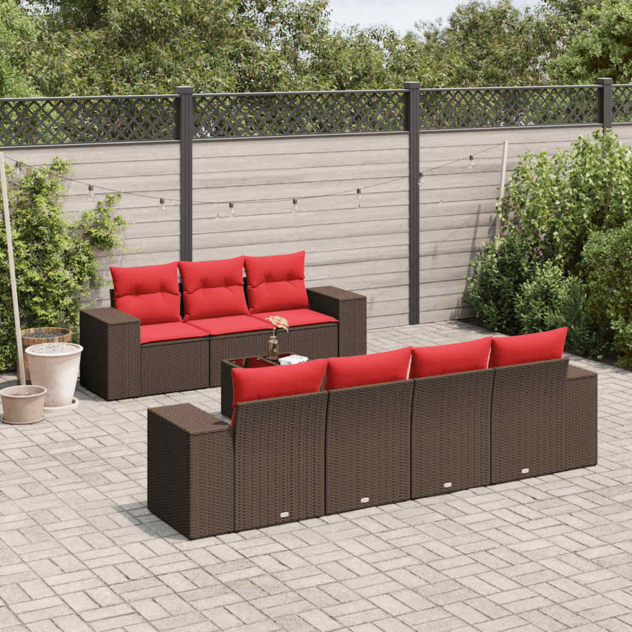 8-delige tuinbankset met kussens, bruin polyrotan