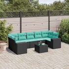 8-piece garden lounge set with cushions, black poly rattan