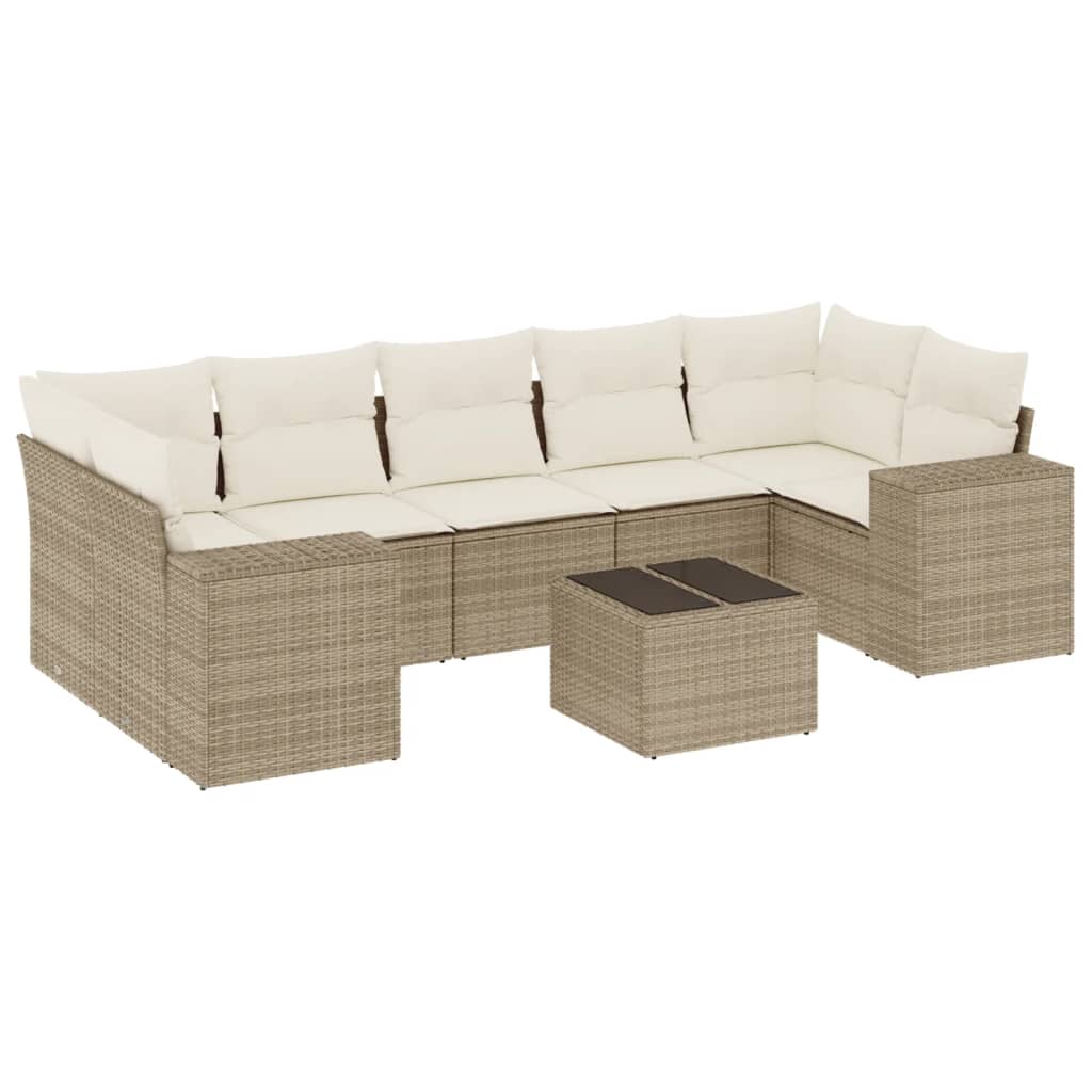 8-Delige Loungeset Met Kussens Poly Rattan Beige