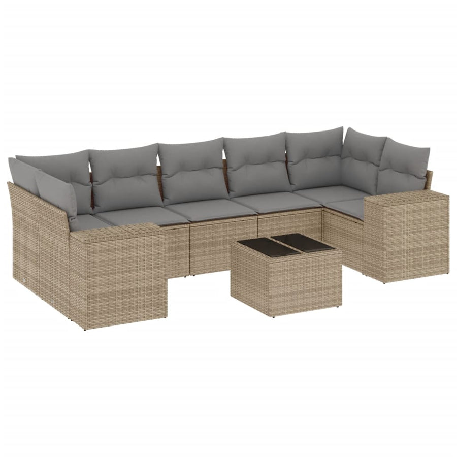 8-Delige Loungeset Met Kussens Poly Rattan Beige