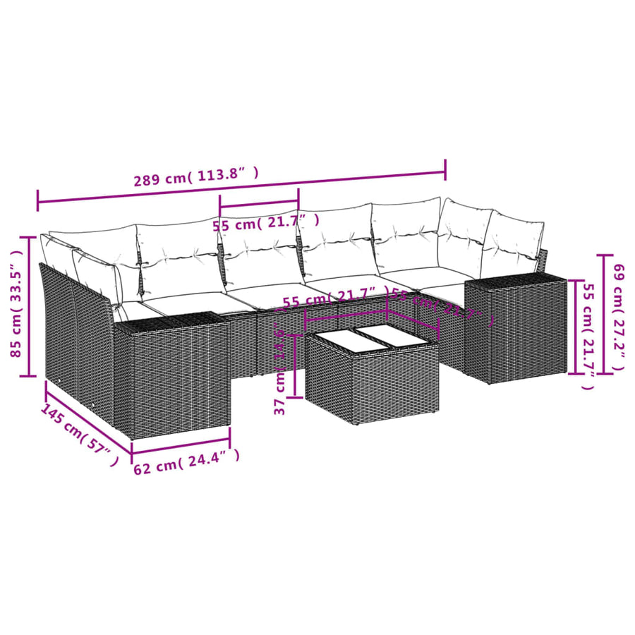 8-Delige Loungeset Met Kussens Poly Rattan Beige