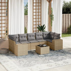 8-piece Lounge Set with Cushions Poly Rattan Beige