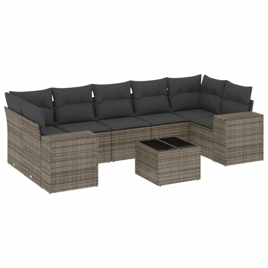 8-Delige Loungeset Met Kussens Poly Rattan Grijs