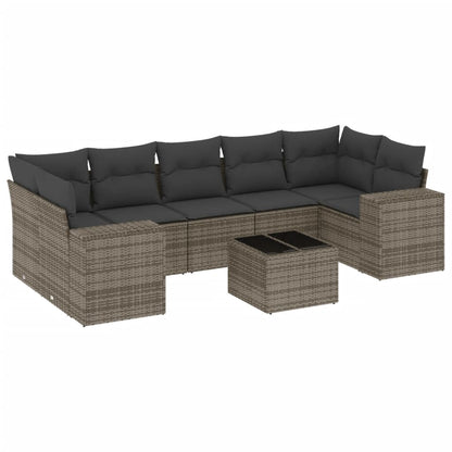 8-Delige Loungeset Met Kussens Poly Rattan Grijs