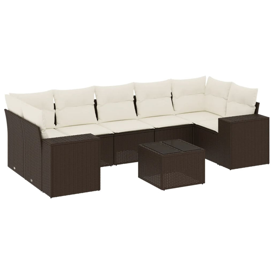 8-delige Loungeset met kussens poly rattan bruin