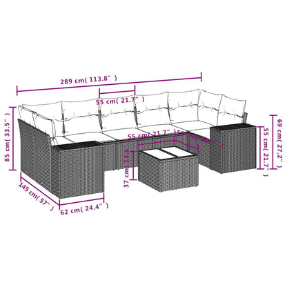 8-delige tuinbankset met kussens, bruin polyrotan