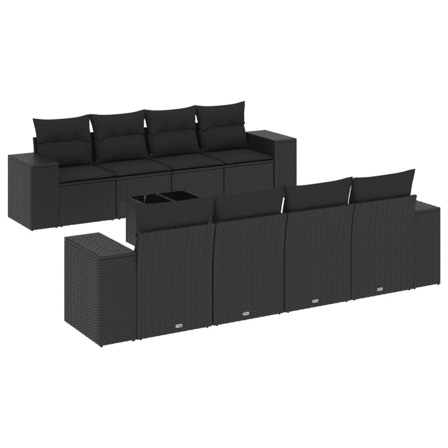 9-Delige Loungeset Met Kussens Poly Rattan Zwart