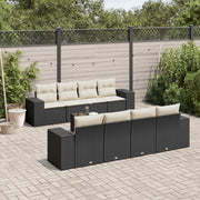 9-piece Lounge Set with cushions poly rattan black