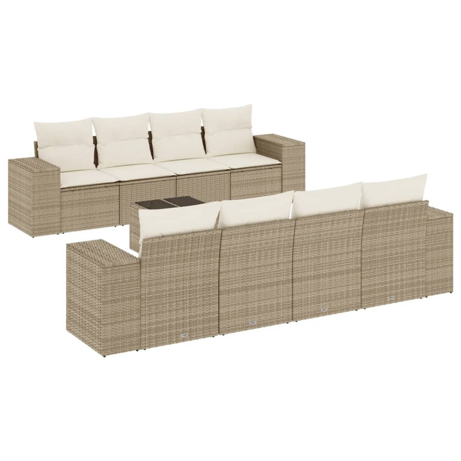 9-Delige Loungeset Met Kussens Poly Rattan Beige