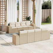 9-piece Loungeset with cushions poly rattan beige
