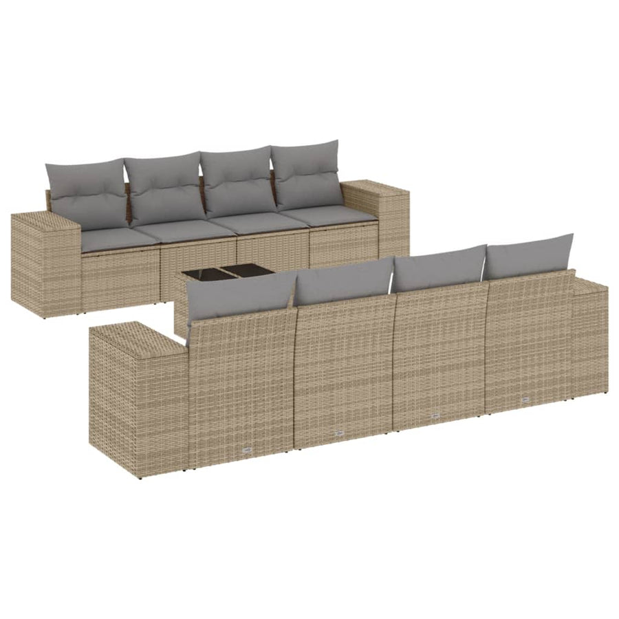 9-Delige Loungeset Met Kussens Poly Rattan Beige