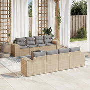 9-piece Lounge Set with Cushions Poly Rattan Beige