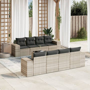 9-piece Lounge Set with Cushions Poly Rattan Light Grey