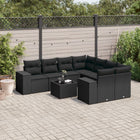 9-piece Lounge Set with cushions poly rattan black