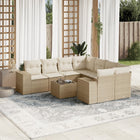 9-piece Lounge Set with Cushions Poly Rattan Beige