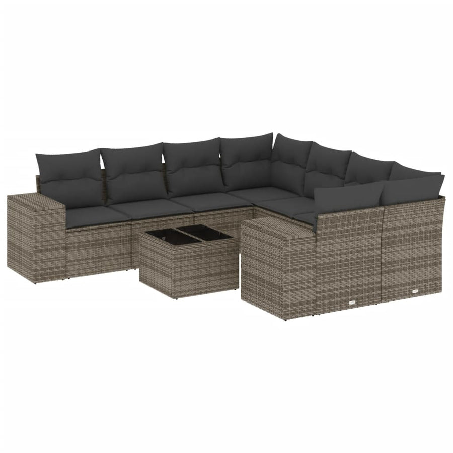 9-Delige Loungeset Met Kussens Poly Rattan Grijs