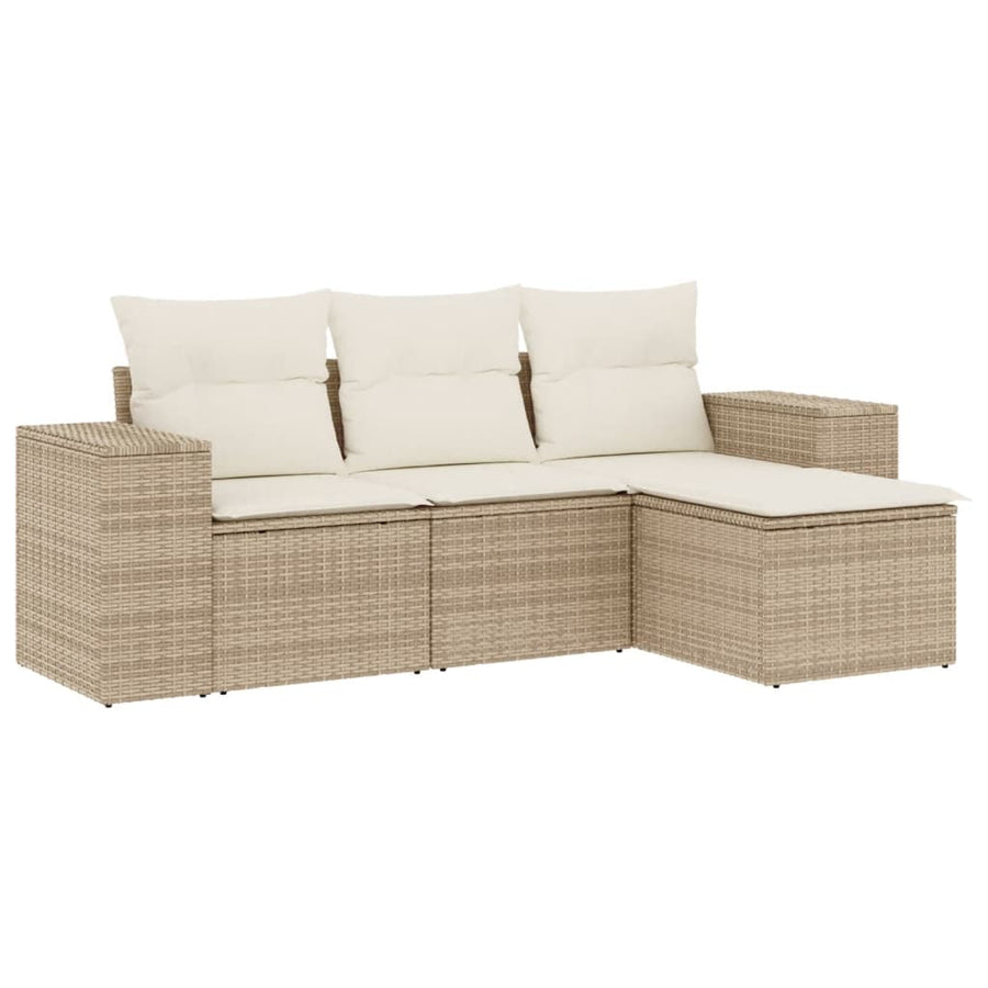 4-Delige Loungeset Met Kussens Poly Rattan Beige