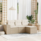 4-piece Lounge Set with Cushions Poly Rattan Beige