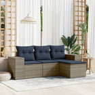 4-piece garden sofa set with cushions, grey poly rattan