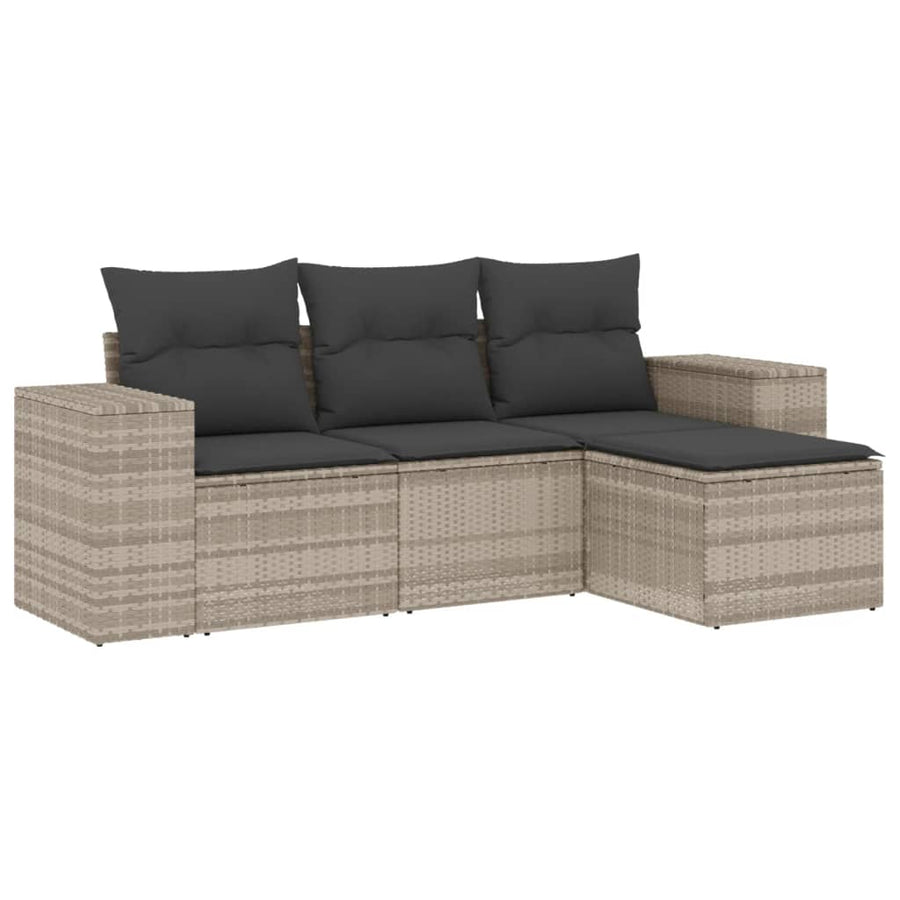 4-delige Loungeset met kussens poly rattan lichtgrijs
