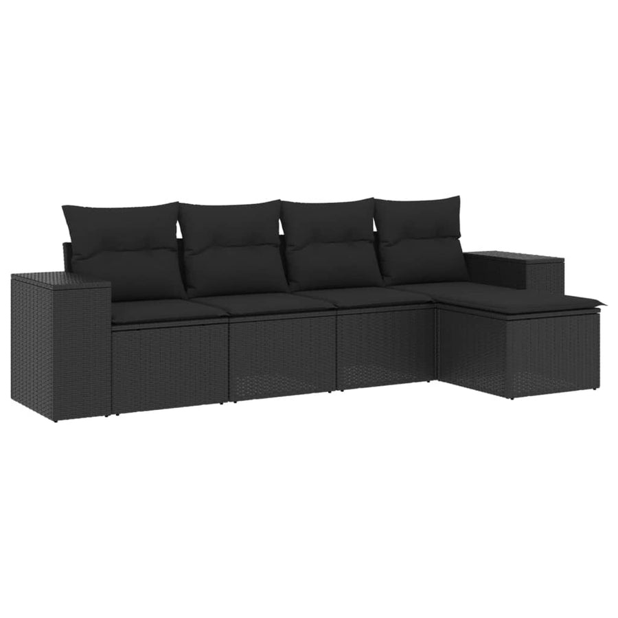 5-Delige Loungeset Met Kussens Poly Rattan Zwart