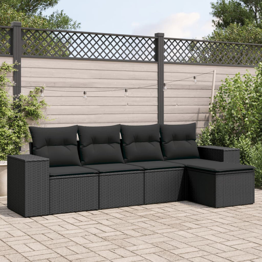 5-Delige Loungeset Met Kussens Poly Rattan Zwart